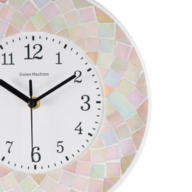 Guten Machten 10'' Orange Iridescent Glass Mosaic Wall Clock Mexican Aztec Style Handmade Silent Non-Ticking Battery Operated Kitchen Living Room Decorative (Pink)