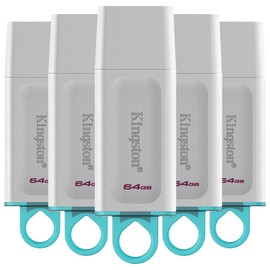 PSA COMPUTO Y PAPELERIA Kit 5 Piezas, Memoria USB Exodia DTX 64 GB Kingston (Modelo: KC-U2G64-5R) Blanca con Anillo Azul, Almacenamiento Compacto