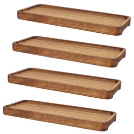 SENJEOK 4 Pcs 12 x 5 x 0.78 Inch Solid Wooden Serving Trays, Rectangle Wood Serving Tray, Large Wooden Platter for Dessert, Tea, Food