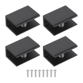 sourcing map 1Pcs Glass Shelf Bracket, Aluminum Alloy Glass Shelf Bracket, Wall Mount Glass Shelf Holder Fixture Glass Clip for 5-8mm(0.2"-0.31") Glass, Black