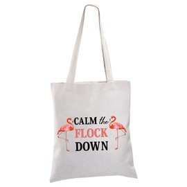 BLUPARK Funny Flamingo Gift Calm The Flock Down Flamingo Canvas Tote Bags Fun Flamingo Party Gift Flamingo Lover Reusable Shopping Bag (CALM the FLOCK DOWN)