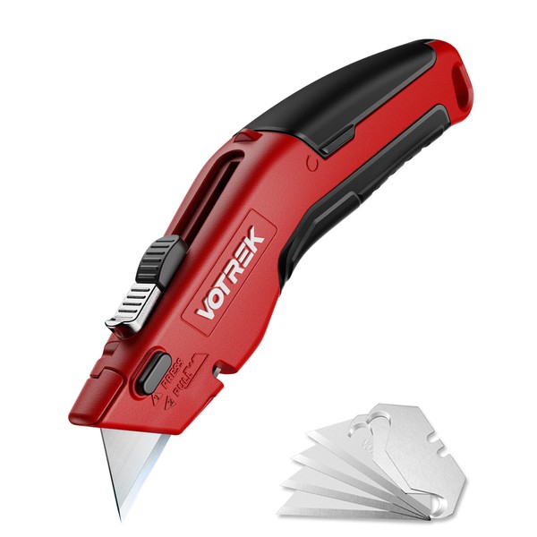 VOTREK Box Cutter Utility Knife, [2-in-1] Retractable Box Cutter, Heavy