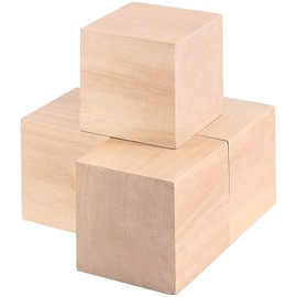 HOIGON 4 PCS 2.75 x 2.75 x 2.75 Inch Wooden Cubes Blocks, 2-3/4 Inch Natural Square Unfinished Wood Blocks Craft Cubes for Crafts Carving Painting DIY Projects