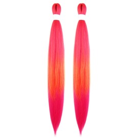 WUDAS Ombre Pink-Yellow Braiding Hair 28 Inch Long Pre Stretched Hair Straight Yaki Texture Synthetic Hair Extensions Softness, 2 Packs