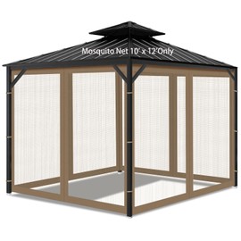 Gazebo Universal Replacement Mosquito Netting, 10' x 12' Outdoor Mesh Netting Screen 4-Panel Sidewall with Zipper for Patio Canopy Garden Porch Pergolas and Backyard, Khaki(Mosquito Net Only)