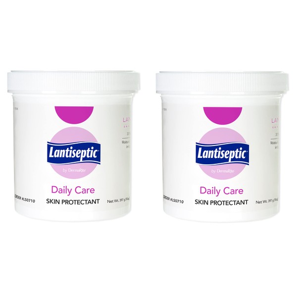 Lantiseptic Moisturizing Daily Care Skin Protectant - 30% Lanolin Enriched Skin Protectant Barrier Cream for Incontinence – Paraben Free, 2 Jars, 14 oz Each