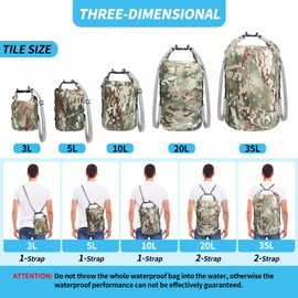 Amengsen Dry Bags Waterproof Dry Sacks Camouflage Small Lightweight Dry Bag with Strap for Paddle Board Kayaking Fishing Camping Hiking (3L)