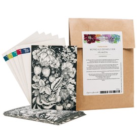 Magic Garden Seeds Greeting Card Set Highlights - 6 x 3 Postcards with Our 6 Most Beautiful Hand-Drawn Designs and Matching Envelopes - Hand Drawn Black and White Illustration