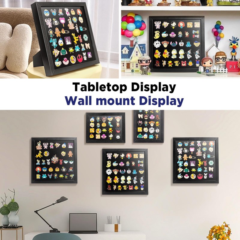 11x11 Enamel Pin Display Frame, Pin Collection Shadow Box, Desktop