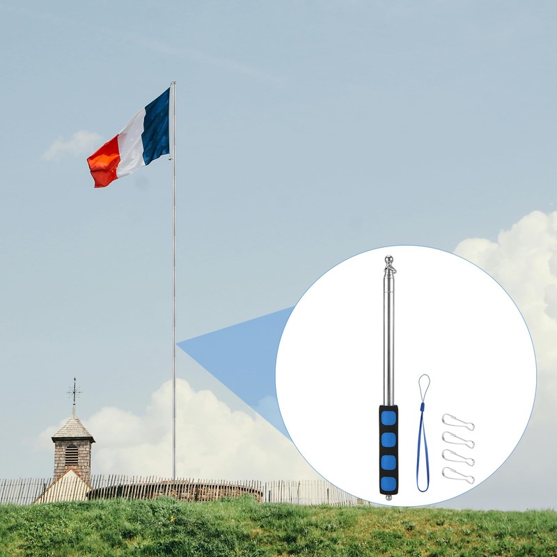 8.2ft Telescopic Handheld Flagpole with Clip, Portable Tour Guide Collapsible