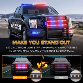 XRIDONSEN 2PCS 30 inch Truck Grill Police Lights Strip 360 LED Red Blue Emergency Strobe Lights Flashing Warning Hazard Caution Safety Grille w/Waterproof Flexible Tube for Vehicles Trucks Pickup Car