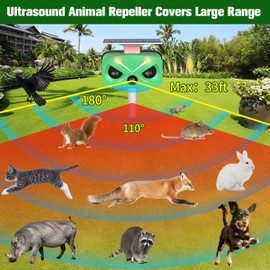 Ultrasonic Cat Repellent Outdoor, Solar Deer Repellent Devices, Animal Repeller with Motion Sensor&Light, Repellent Away Dogs Squirrel Rabbit Raccoon Skunk Birds Snake for Outside Yard Garden