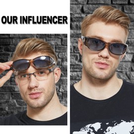 DUCO Wraparound Fitover Glasses Polarized Wear Over Sunglasses for Men Women UV Protection Sun Glasses Driving 8953 (M Size Transparent Brown Frame Blue Lens)