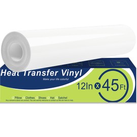 FURWEY Heat Transfer Vinyl White Iron on Vinyl-12"x 45Ft HTV Vinyl Roll Easy to Cut & Weed for Heat Vinyl Design