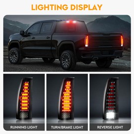 Bomusou Tail Light + 3rd Third Brake Light Kit Fit for Chevy & GMC C1500 K1500 1988-1999, C2500 C3500 K2500 K3500 1988-2000, for Blazer 1992-1994, Smoke Lens