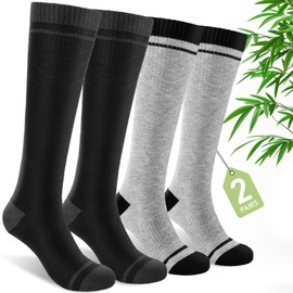 SONORAN Bamboo Viscose Compression Socks for Women & Men (2 Pairs) 15-20 mmHg Knee High Support for Nurses, Travel, Pregnant S/M（Black&Grey）