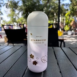 Starbucks White Pink Fashion Gradient Cherry Blossom Portable Insulated Tumbler
