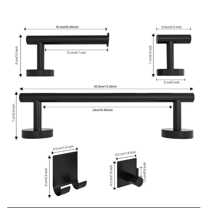 Bathroom Stainless Steel Towel Rack 7 Piece Set Rustproof Colorfast