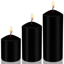 Pillar Candles 3 x 4, 6, and 8 inches, Large Handmade Candles Set of 3, Black Decorative Candles for Wedding, Home Decoration, Dinner, Church