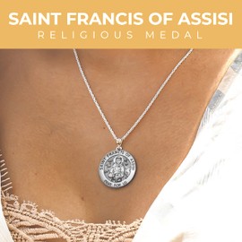 PicturesOnGold.com St Francis of Assisi Medal Sterling Silver Religious Pendant 3/4 Inch X 3/4 Inch