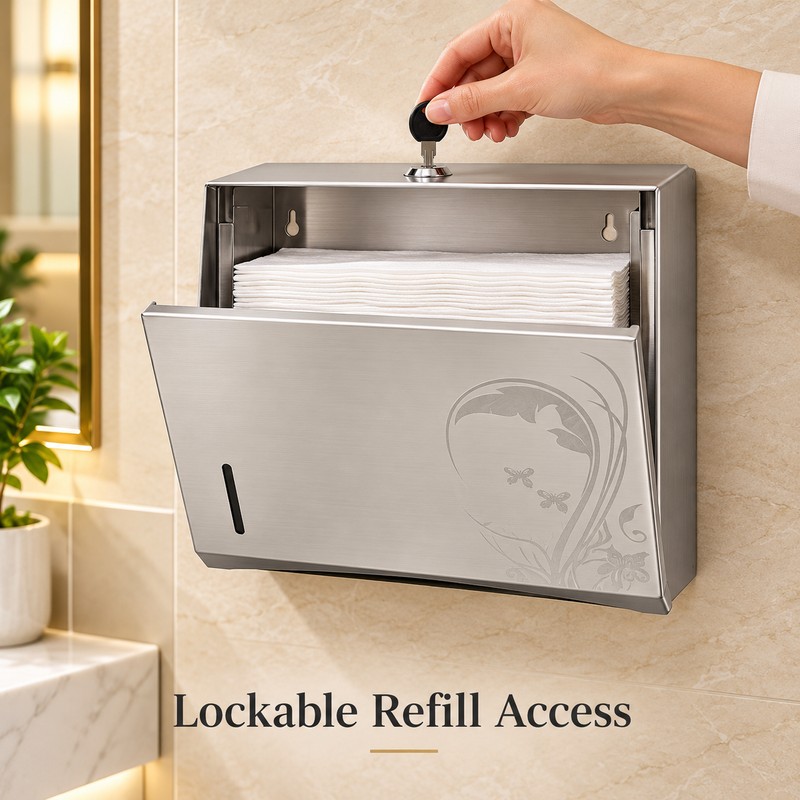 Gold Metal Wall-Mounted Tissue and Paper Towel Holder Box for