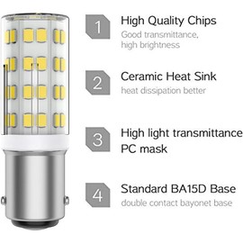 Chinnor Sewing Machine Light Bulb Double Contact BA15D Push in Bulb Daylight White 6000K 15T7DC Base Replacement for Singer,Kenmore Sewing Machine Light Bulb Bayonet Type Replaces (2-Pack)