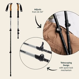 Retrospec Solstice Hiking Poles for Men & Women - Adjustable and Collapsible Lightweight Walking & Trekking Sticks - Aluminum w/ Cork or Foam Grip