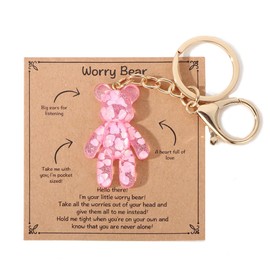 Pocket Bear Hug,Anxiety Relief Items for Women,Worry Bear,Stress Relief Gifts for Her,Mental Health Positivity Keychain Gift for Anxious Friend, Back to School Worry Gift for Daughter Son (Pink- K)