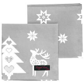 Christmas Napkin - Cotton Napkins for Christmas-Themed Dining Table Setting & Silverware - Silver Grey Star Napkins - Ragged Rose Gift Wrapped Cloth Napkins Set of 4-40 cm x 40 cm