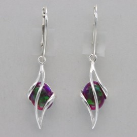 Amber America Purple FIRE OPAL Oval Dangle Earrings - 925 STERLING SILVER Leverback #217e