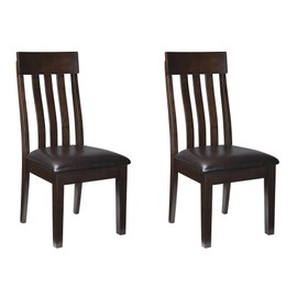 Signature Design by Ashley Haddigan Faux Leather Cushioned Rake Back Dining Chair, 2 Count, Dark Brown