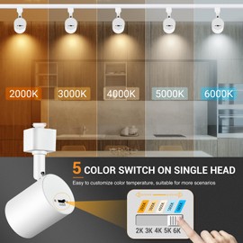 VANoopee 5-Color J Type Track Lighting Heads Dimmable LED Track Light Heads Bright Rail Ceiling Spotlight Fixtures Accent Task, 2700K-6000K, Flicker Free CRI90+ 24° 10W 800lm, Matte White, Pack of 6