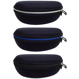 alladaga Pack of 3 Glasses Case with Zipper and Plastic Carabiner Clip, Black+blue+sliver