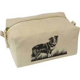 'Border Collie Dog on Grass' Canvas Wash Bag/Makeup Case (CS00043868)