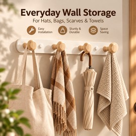 No-Drill Wall Coat Rack for Clothes & Bags – Carbon Steel 4-Hook Space-Saving Hanger for Entryway & Bedroom