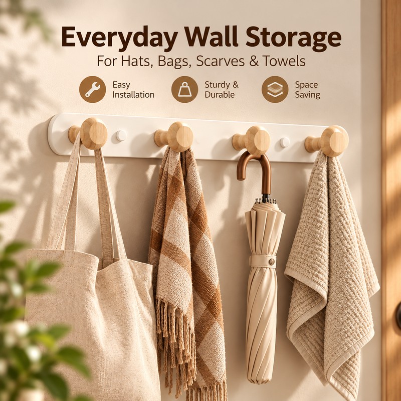 No-Drill Wall Coat Rack for Clothes & Bags – Carbon
