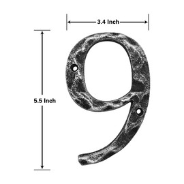 5.5 Inch House Numbers- Unique Cast Iron Metal Address/Mailbox Number for Outside or Front Door, Handmade Antique Silver Finish, Number 9