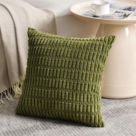 Fancy Homi 2 Packs Boho Moss Green Decorative Throw Pillow Covers 18x18 Inch for Couch Bed Sofa, Rustic Modern Farmhouse Home Decor, Soft Plush Corduroy Cute Square Cushion Case 45x45 cm