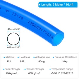 PATIKIL Pneumatic Tubing 1/2 OD 16.4ft, 12mm OD 8mm ID PU Air Line Pipe Tube for Air Compressor Fitting or Fluid Transfer,Blue