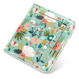 TMOODEL Womens Rfid Blocking Small Compact Bifold Luxury Genuine Leather Pocket Wallet Ladies Mini Purse with ID Window, Cute Green Birds Flowers, Small（4.33" x 0.51" x 3.50" ）, Floral