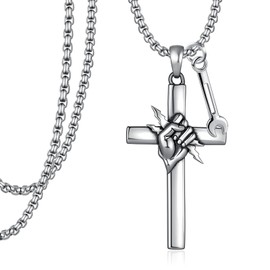 Tiaxiemo Cross Necklace for Men 925 Sterling Silver Electrician Cross Necklace Gifts for Electricians