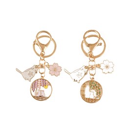 ARFUKA Keyring Floral Cat Pendant Keychain Metal Unisex Key Organizer Holder Funny Keyring Birthday Christmas Wedding Valentine's Day Gift for Men and Women Pack of 2