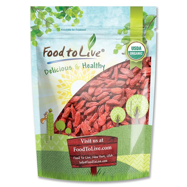 Organic Goji Berries by Food to Live, Sun Dried, Large and Juicy — 1 Pound