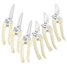6PCS Premium garden shears, pruning scissors gardening tools, pruners for flower, bushes, rose and fruit tree, use for florist, yard and orchard the plant clippers, sharp steel anvil snips (White, 6)
