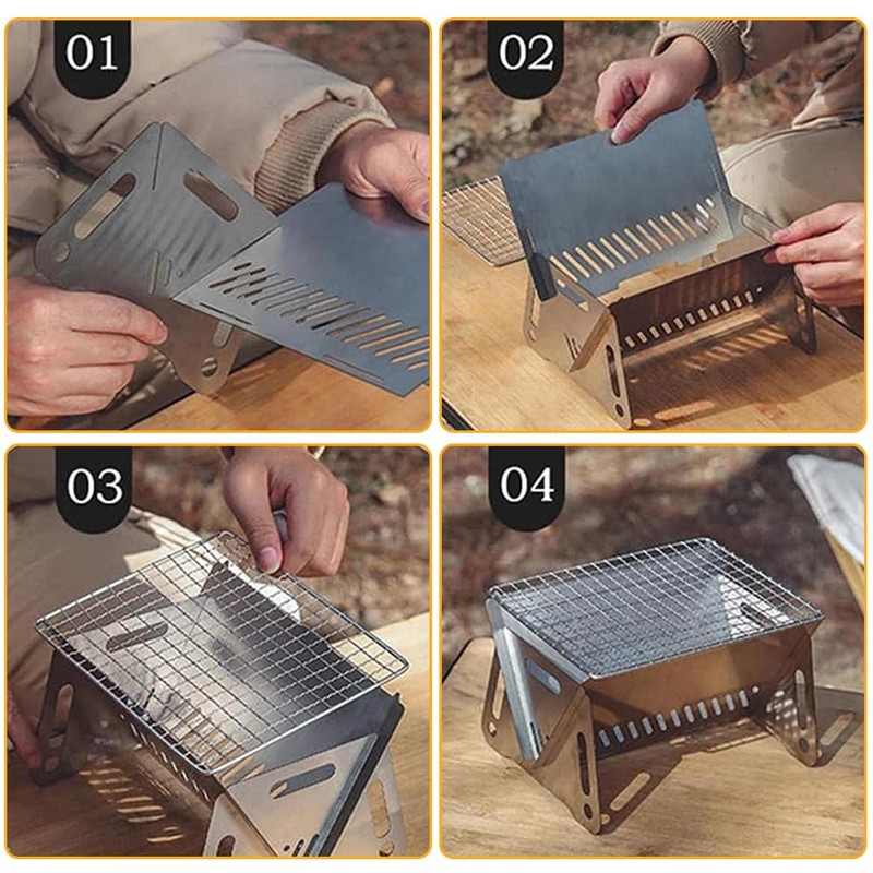 Stainless Steel BBQ, Portable Grill, Multi-Purpose Foldable Camping Stove, Ultra-Lightweight,