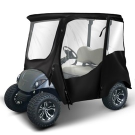 NOKINS 600D Waterproof Golf Cart Deluxe Enclosure for Yamaha G14/G26/G22/G29/Drive 2, 2 Passenger Golf Cart Rain Cover with Clear PVC Roll Up Window (Black)
