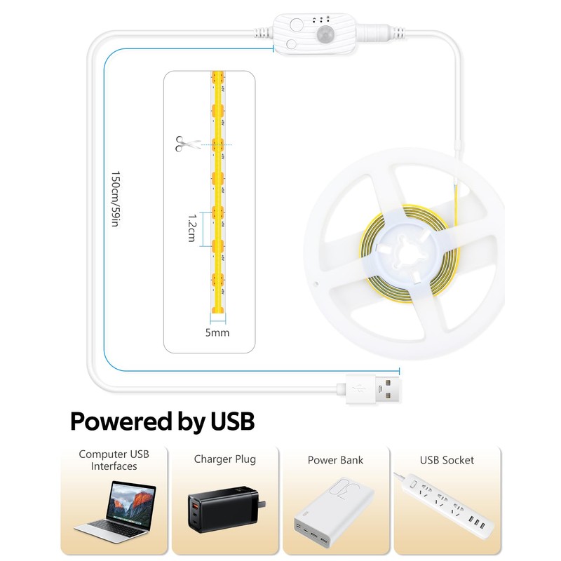Aclorol USB 5 V COB LED Strip with Motion Sensor