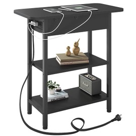 LIDYUK End Table with Charging Station, Flip Top Side Table with USB Ports and Outlets, Nightstand for Small Spaces, Bedside Tables with Storage Shelf for Living Room, Bedroom, Black
