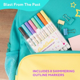 DoodleDazzles Shimmer Markers Set, Double Line Outliner Marker, Metallic Pens, Gifts for Girls, Boys, Kids, Women, etc., School Supplies Great For Drawing, Craft, & more, 8 ct