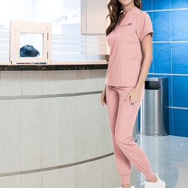 Baoblaze Uniforms Scrub Set with Pockets Nurse Top and Pants Men Women Clothes Comfortable Nursing Work suits for Cosmetology Healthcare Pet Grooming, Pink M